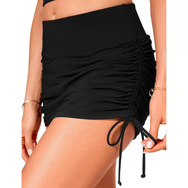 CRZ YOGA Womens High Waisted Swim Skirt Adjustable Side Drawstring Ruched Bathing Skirt Swimsuit Bottoms with LinerBlack