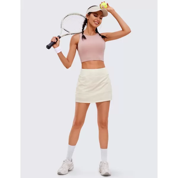 CRZ YOGA Womens High Waisted Tennis Skirts with 3 Pockets Golf Skirts A Line Lightweight Cute Athletic Casual SkortsWhite Apricot