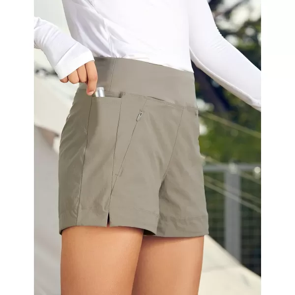 CRZ YOGA Womens Lightweight Mid Rise Hiking Shorts 4  Stretch Athletic Summer Travel Outdoor Golf Shorts Zip PocketsCliff Ash