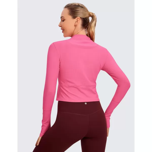 CRZ YOGA Womens Long Sleeve Crop Top Quick Dry Cropped Workout Shirts Half Zip Pullover Running Athletic ShirtMagenta