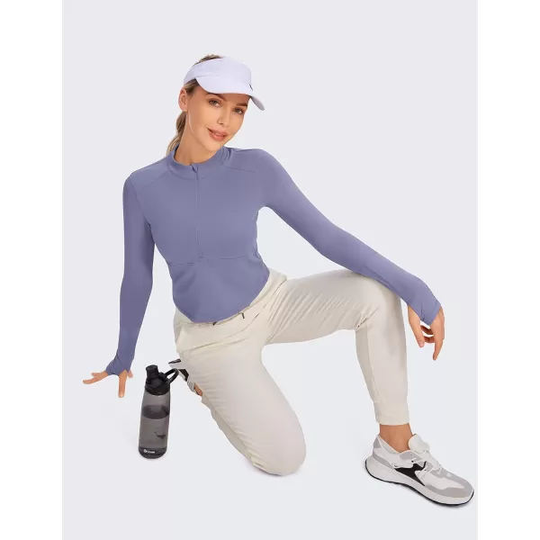 CRZ YOGA Womens Long Sleeve Crop Top Quick Dry Cropped Workout Shirts Half Zip Pullover Running Athletic ShirtWisteria