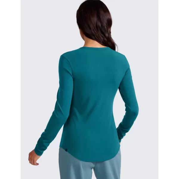 CRZ YOGA Womens Long Sleeve Shirts Stretchy High Crewneck Slim Fitted Shirt Fall Casual Basic Layer Tee TopsGreen Jade