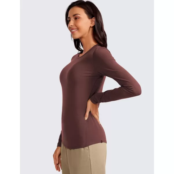 CRZ YOGA Womens Long Sleeve Shirts Stretchy High Crewneck Slim Fitted Shirt Fall Casual Basic Layer Tee TopsTaupe