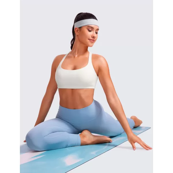 CRZ YOGA Womens Low Impact Strappy Sports Bra  Low Cut Wirefree Padded Yoga Bra Criss Cross BackWhite Apricot