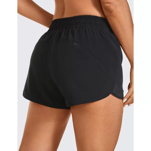 CRZ YOGA Womens Mid Rise Running Shorts Mesh Liner 3  Quick Dry Drawstring Workout Athletic Gym Shorts Zip PocketBlack