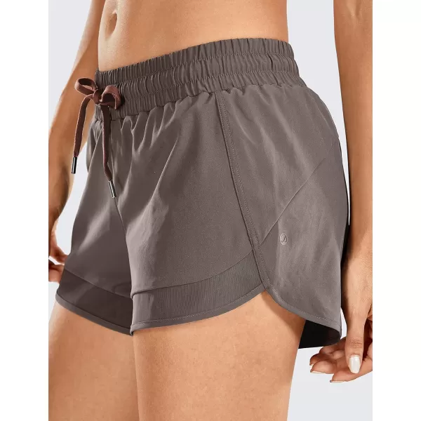 CRZ YOGA Womens Mid Rise Running Shorts Mesh Liner 3  Quick Dry Drawstring Workout Athletic Gym Shorts Zip PocketBrown Rock