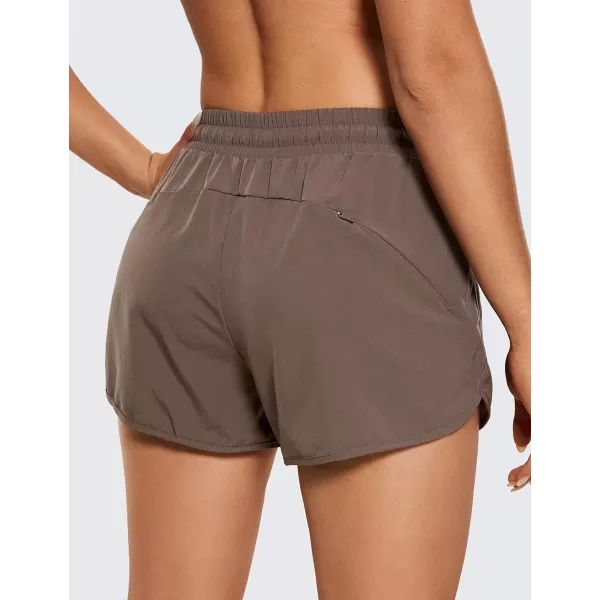 CRZ YOGA Womens Mid Rise Running Shorts Mesh Liner 3  Quick Dry Drawstring Workout Athletic Gym Shorts Zip PocketBrown Rock