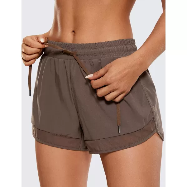 CRZ YOGA Womens Mid Rise Running Shorts Mesh Liner 3  Quick Dry Drawstring Workout Athletic Gym Shorts Zip PocketBrown Rock