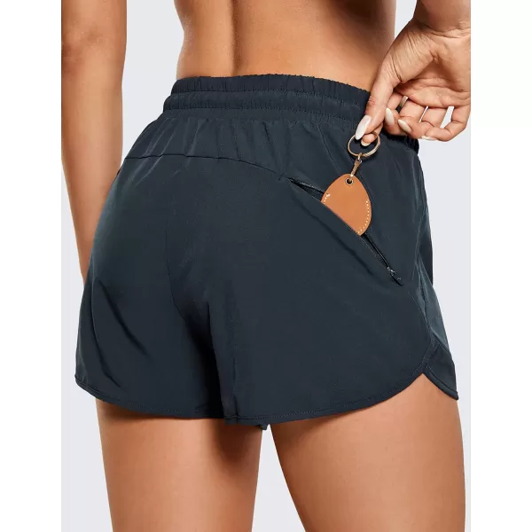 CRZ YOGA Womens Mid Rise Running Shorts Mesh Liner 3  Quick Dry Drawstring Workout Athletic Gym Shorts Zip PocketTrue Navy