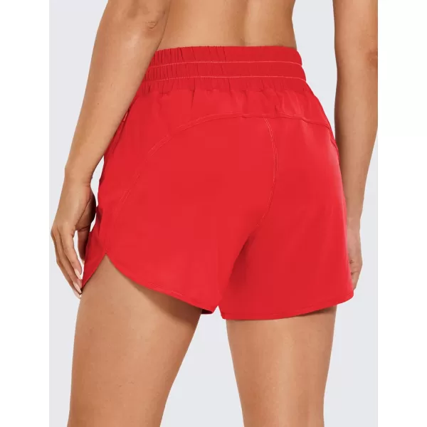 CRZ YOGA Womens Mid Waisted Running Shorts Liner  5 Quick Dry Athletic Sport Workout Track Shorts Zip PocketDeep Red