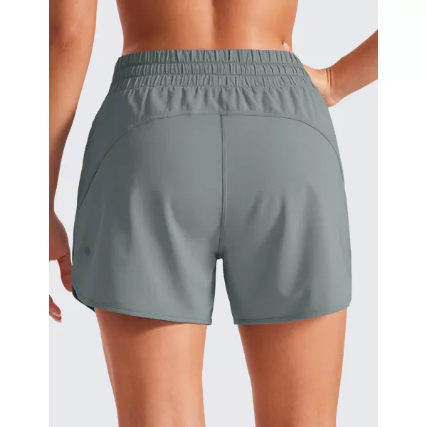 CRZ YOGA Womens Mid Waisted Running Shorts Liner  5 Quick Dry Athletic Sport Workout Track Shorts Zip PocketGrey Sage