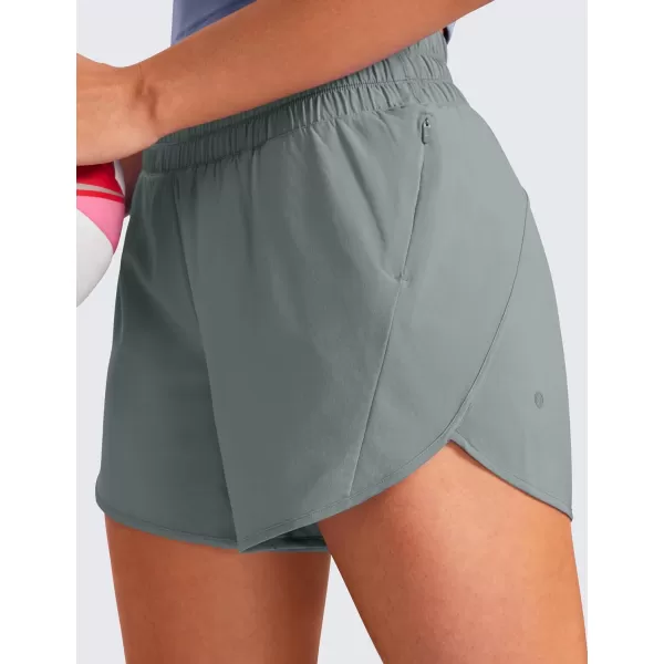 CRZ YOGA Womens Mid Waisted Running Shorts Liner  5 Quick Dry Athletic Sport Workout Track Shorts Zip PocketGrey Sage