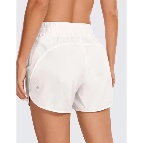 CRZ YOGA Womens Mid Waisted Running Shorts Liner  5 Quick Dry Athletic Sport Workout Track Shorts Zip PocketMilky White