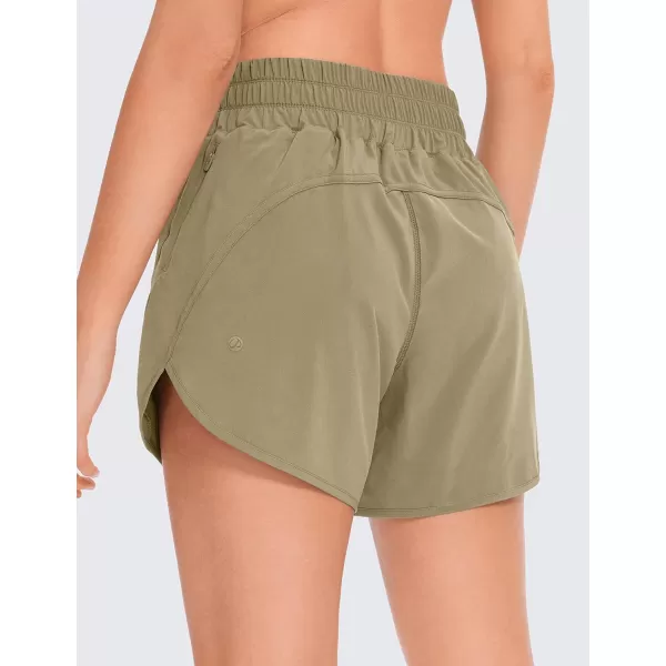 CRZ YOGA Womens Mid Waisted Running Shorts Liner  5 Quick Dry Athletic Sport Workout Track Shorts Zip PocketMountain Olive