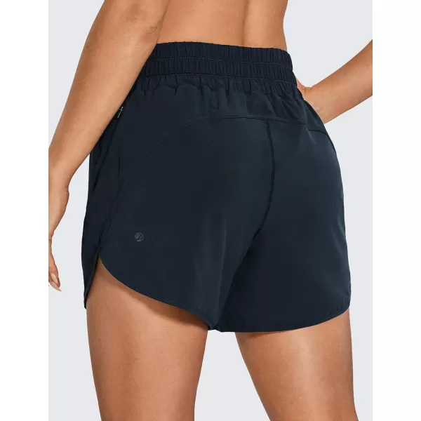 CRZ YOGA Womens Mid Waisted Running Shorts Liner  5 Quick Dry Athletic Sport Workout Track Shorts Zip PocketTrue Navy