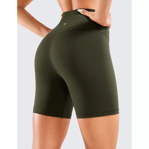 CRZ YOGA Womens Naked Feeling Biker Shorts  3  4  6  8  10 High Waist Yoga Workout Running Shorts Spandex6 inches Olive Green