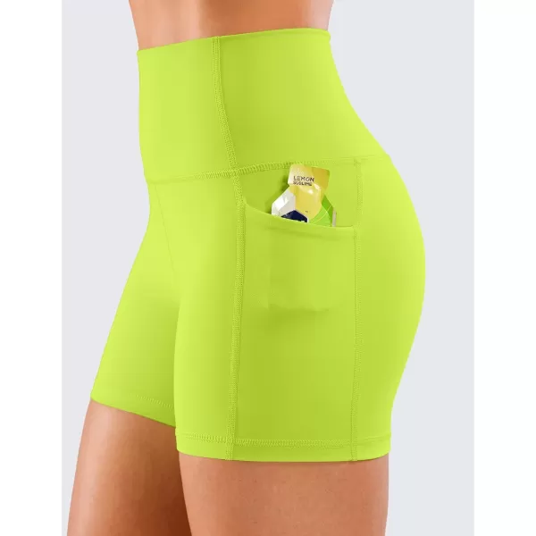 CRZ YOGA Womens Naked Feeling Biker Shorts  4 5 6 8 High Waisted Yoga Gym Spandex Shorts Side Pockets4 inches Chartreuse