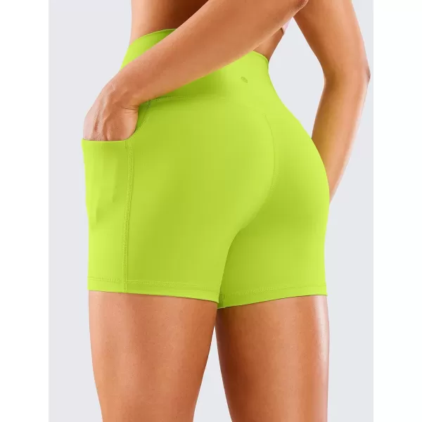 CRZ YOGA Womens Naked Feeling Biker Shorts  4 5 6 8 High Waisted Yoga Gym Spandex Shorts Side Pockets4 inches Chartreuse