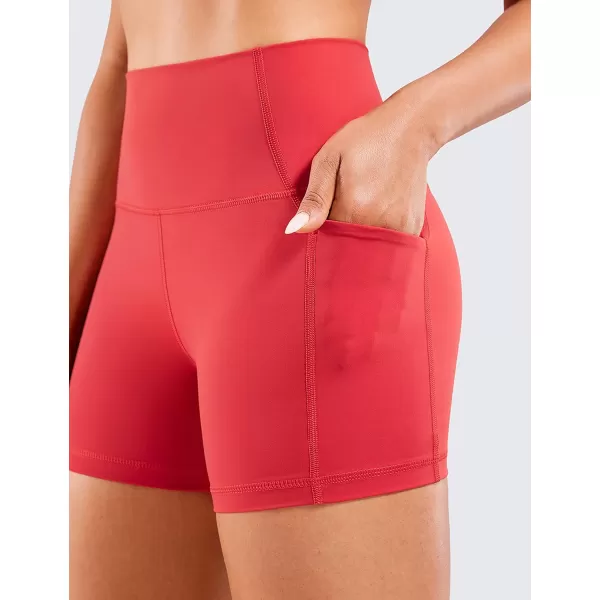 CRZ YOGA Womens Naked Feeling Biker Shorts  4 5 6 8 High Waisted Yoga Gym Spandex Shorts Side Pockets4 inches Crimson