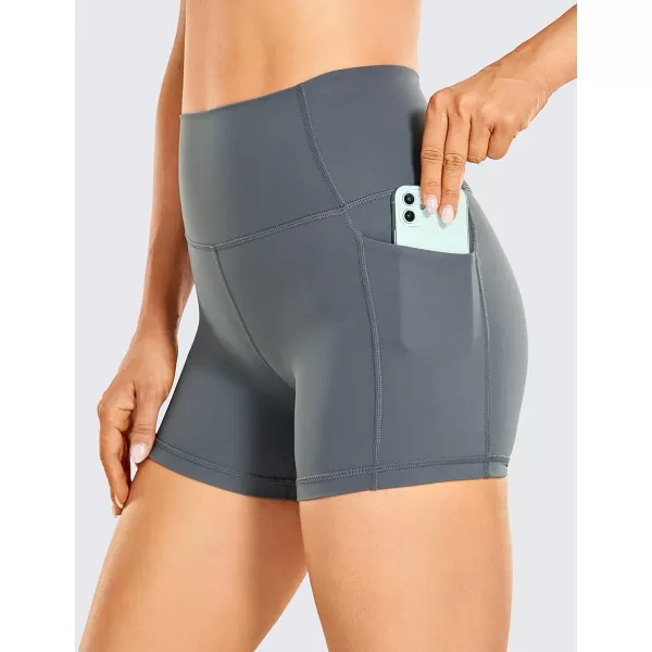 CRZ YOGA Womens Naked Feeling Biker Shorts  4 5 6 8 High Waisted Yoga Gym Spandex Shorts Side Pockets4 inches Dark Carbon