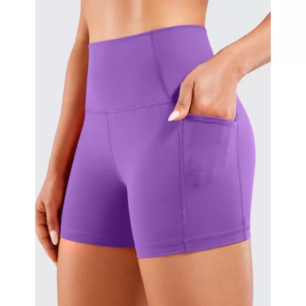 CRZ YOGA Womens Naked Feeling Biker Shorts  4 5 6 8 High Waisted Yoga Gym Spandex Shorts Side Pockets4 inches Royal Lilac