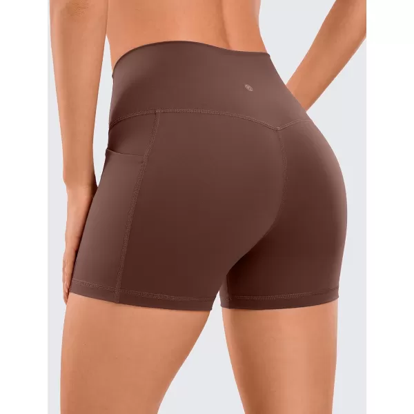 CRZ YOGA Womens Naked Feeling Biker Shorts  4 5 6 8 High Waisted Yoga Gym Spandex Shorts Side Pockets4 inches Taupe