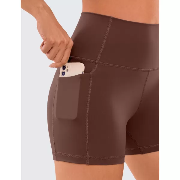 CRZ YOGA Womens Naked Feeling Biker Shorts  4 5 6 8 High Waisted Yoga Gym Spandex Shorts Side Pockets4 inches Taupe