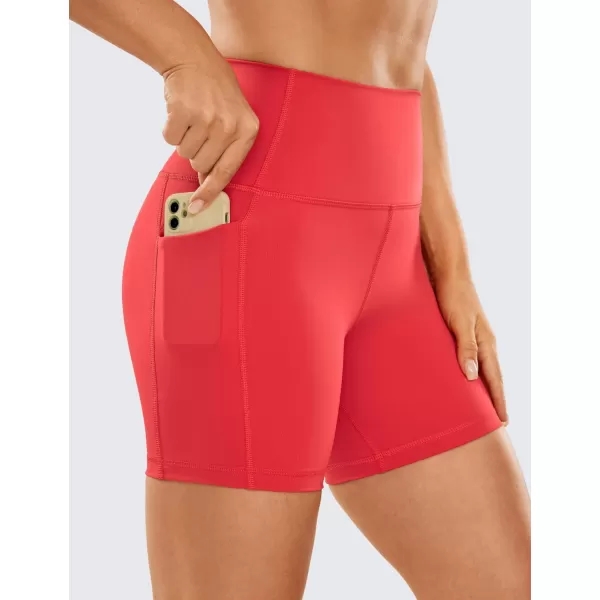 CRZ YOGA Womens Naked Feeling Biker Shorts  4 5 6 8 High Waisted Yoga Gym Spandex Shorts Side Pockets5 inches Crimson