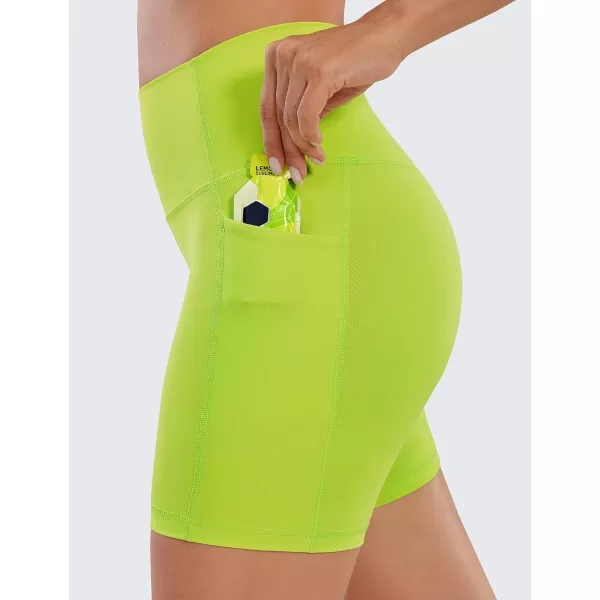 CRZ YOGA Womens Naked Feeling Biker Shorts  4 5 6 8 High Waisted Yoga Gym Spandex Shorts Side Pockets6 inches Chartreuse