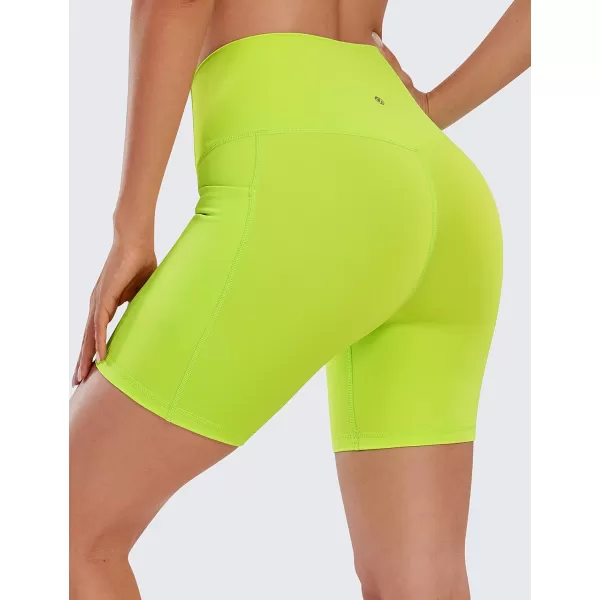 CRZ YOGA Womens Naked Feeling Biker Shorts  4 5 6 8 High Waisted Yoga Gym Spandex Shorts Side Pockets6 inches Chartreuse