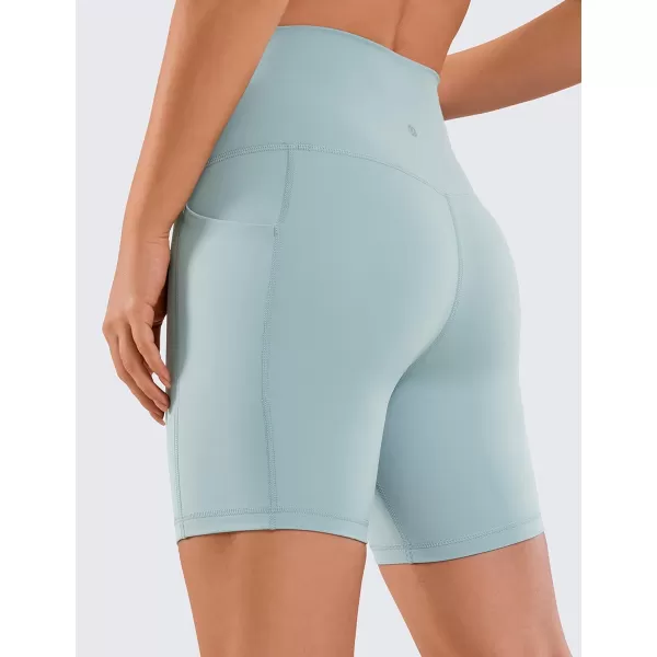 CRZ YOGA Womens Naked Feeling Biker Shorts  4 5 6 8 High Waisted Yoga Gym Spandex Shorts Side Pockets6 inches Light Grayish Blue