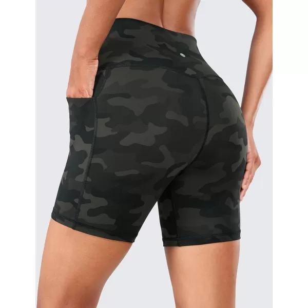 CRZ YOGA Womens Naked Feeling Biker Shorts  4 5 6 8 High Waisted Yoga Gym Spandex Shorts Side Pockets6 inches Olive Camouflage