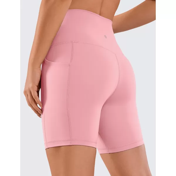 CRZ YOGA Womens Naked Feeling Biker Shorts  4 5 6 8 High Waisted Yoga Gym Spandex Shorts Side Pockets6 inches The Heartbeat Powder