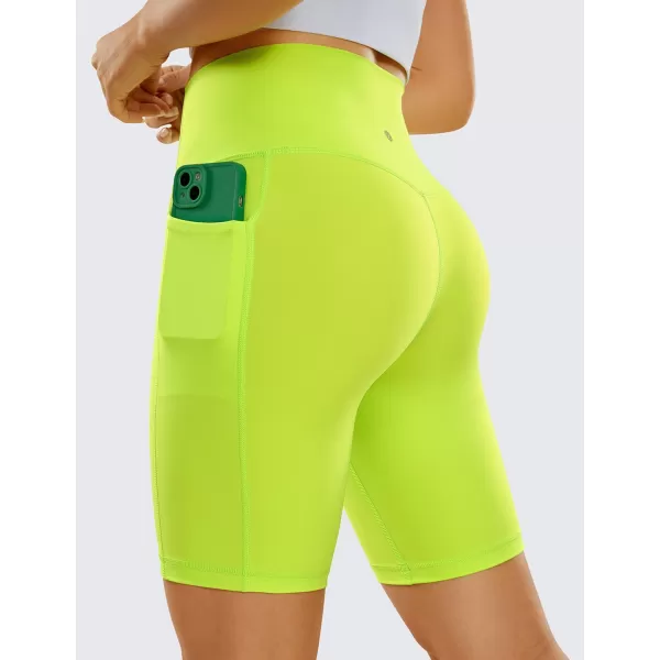 CRZ YOGA Womens Naked Feeling Biker Shorts  4 5 6 8 High Waisted Yoga Gym Spandex Shorts Side Pockets8 inches Chartreuse