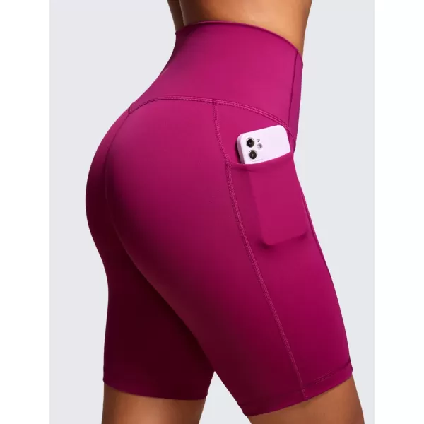 CRZ YOGA Womens Naked Feeling Biker Shorts  4 5 6 8 High Waisted Yoga Gym Spandex Shorts Side Pockets8 inches Magenta Purple