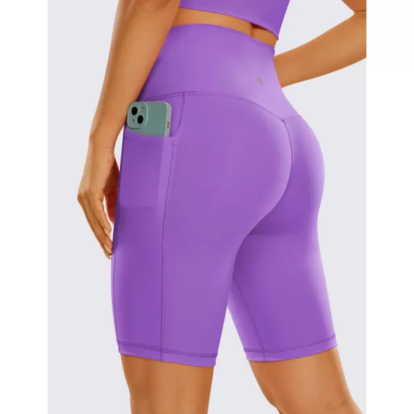 CRZ YOGA Womens Naked Feeling Biker Shorts  4 5 6 8 High Waisted Yoga Gym Spandex Shorts Side Pockets8 inches Royal Lilac