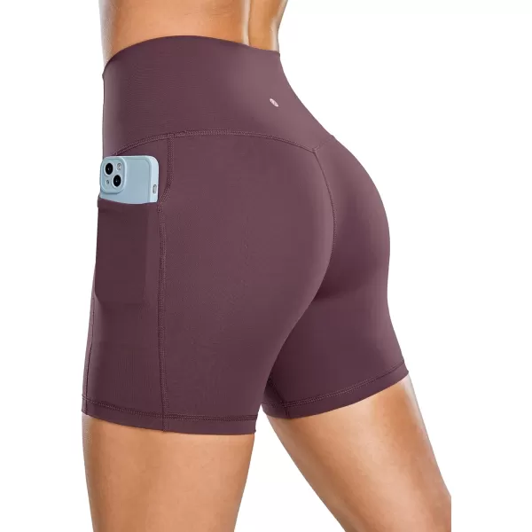 CRZ YOGA Womens Naked Feeling Biker Shorts  4 5 6 8 High Waisted Yoga Gym Spandex Shorts Side PocketsArctic Plum