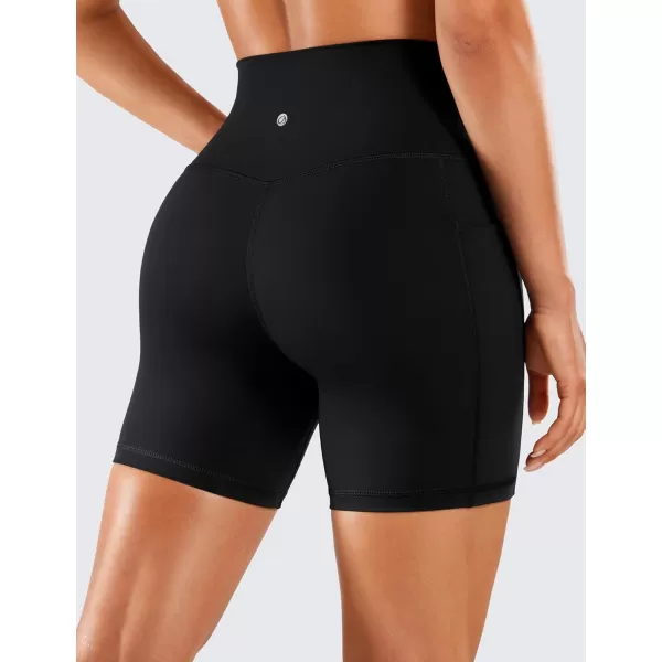 CRZ YOGA Womens Naked Feeling Biker Shorts  4 5 6 8 High Waisted Yoga Gym Spandex Shorts Side PocketsBlack