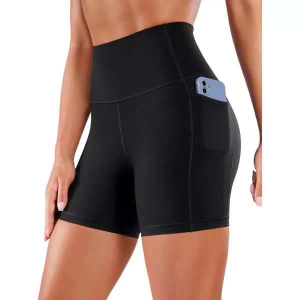 CRZ YOGA Womens Naked Feeling Biker Shorts  4 5 6 8 High Waisted Yoga Gym Spandex Shorts Side PocketsBlack