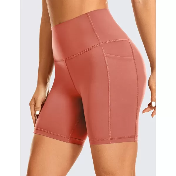 CRZ YOGA Womens Naked Feeling Biker Shorts  4 5 6 8 High Waisted Yoga Gym Spandex Shorts Side PocketsBurnt Sugar