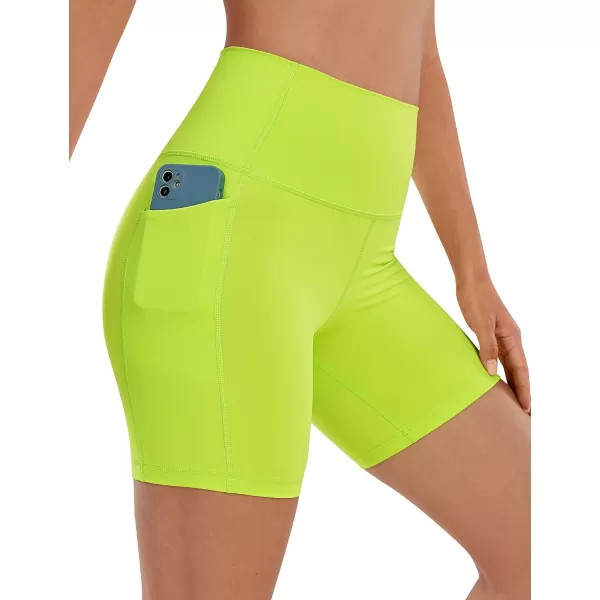 CRZ YOGA Womens Naked Feeling Biker Shorts  4 5 6 8 High Waisted Yoga Gym Spandex Shorts Side PocketsChartreuse