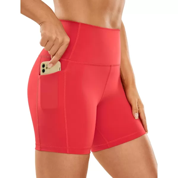 CRZ YOGA Womens Naked Feeling Biker Shorts  4 5 6 8 High Waisted Yoga Gym Spandex Shorts Side PocketsCrimson