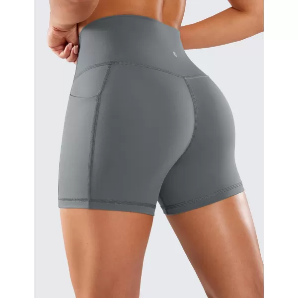 CRZ YOGA Womens Naked Feeling Biker Shorts  4 5 6 8 High Waisted Yoga Gym Spandex Shorts Side PocketsDark Carbon