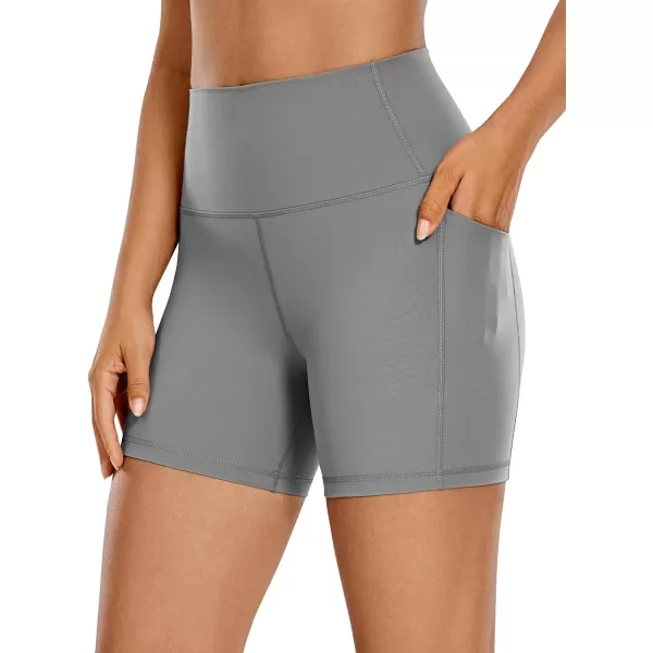 CRZ YOGA Womens Naked Feeling Biker Shorts  4 5 6 8 High Waisted Yoga Gym Spandex Shorts Side PocketsDark Carbon