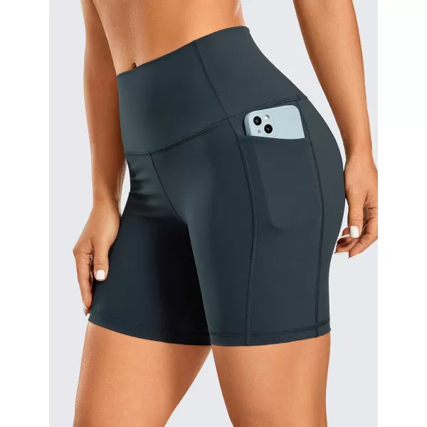 CRZ YOGA Womens Naked Feeling Biker Shorts  4 5 6 8 High Waisted Yoga Gym Spandex Shorts Side PocketsDark Green