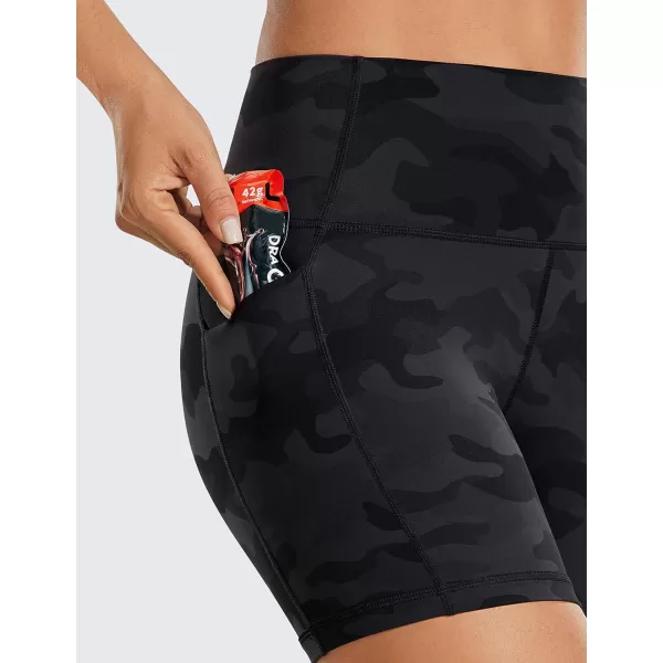 CRZ YOGA Womens Naked Feeling Biker Shorts  4 5 6 8 High Waisted Yoga Gym Spandex Shorts Side PocketsDark Grey Camouflage