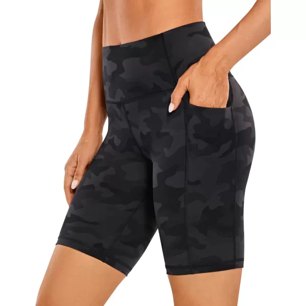 CRZ YOGA Womens Naked Feeling Biker Shorts  4 5 6 8 High Waisted Yoga Gym Spandex Shorts Side PocketsDark Grey Camouflage