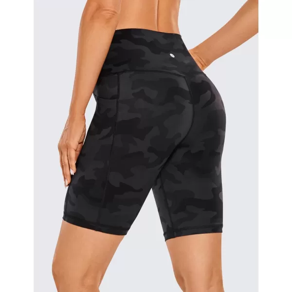 CRZ YOGA Womens Naked Feeling Biker Shorts  4 5 6 8 High Waisted Yoga Gym Spandex Shorts Side PocketsDark Grey Camouflage