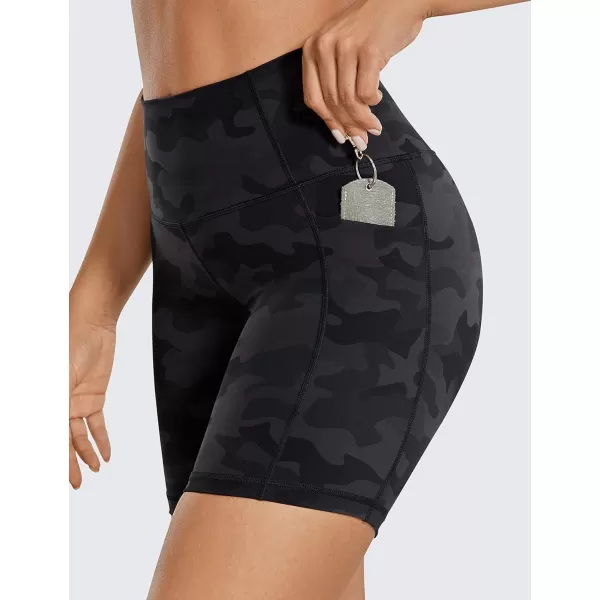 CRZ YOGA Womens Naked Feeling Biker Shorts  4 5 6 8 High Waisted Yoga Gym Spandex Shorts Side PocketsDark Grey Camouflage