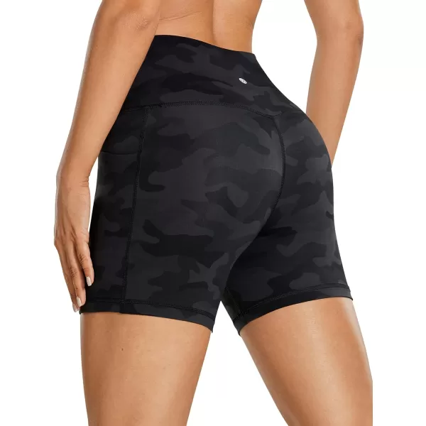 CRZ YOGA Womens Naked Feeling Biker Shorts  4 5 6 8 High Waisted Yoga Gym Spandex Shorts Side PocketsDark Grey Camouflage